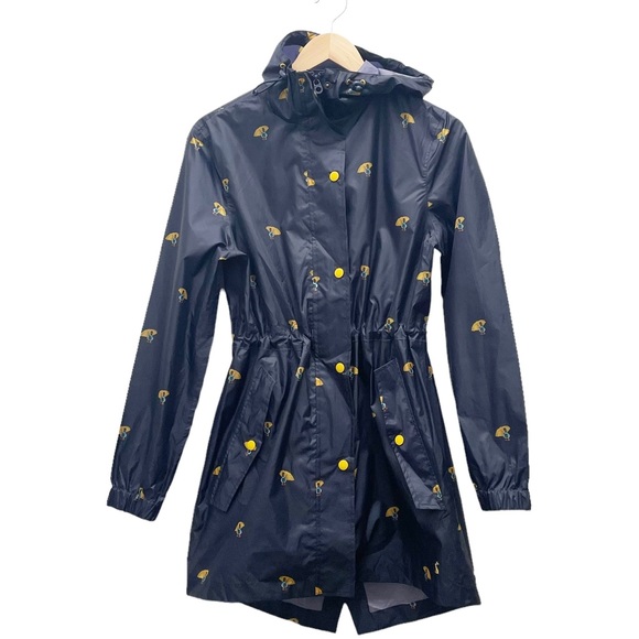 Joules Packable Raincoat Navy Blue Umbrella Ducks Hooded Jacket Women’s Size 4 - Picture 4 of 15
